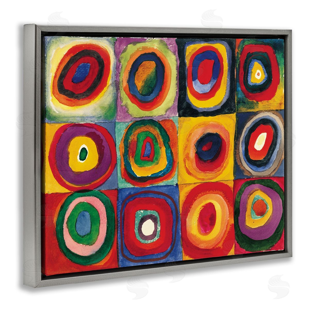 Wassily Kandinsky Modern Circle Shapes Aligned Abstract Swirl Pattern Gray Floating Frame Canvas Wall Art Print