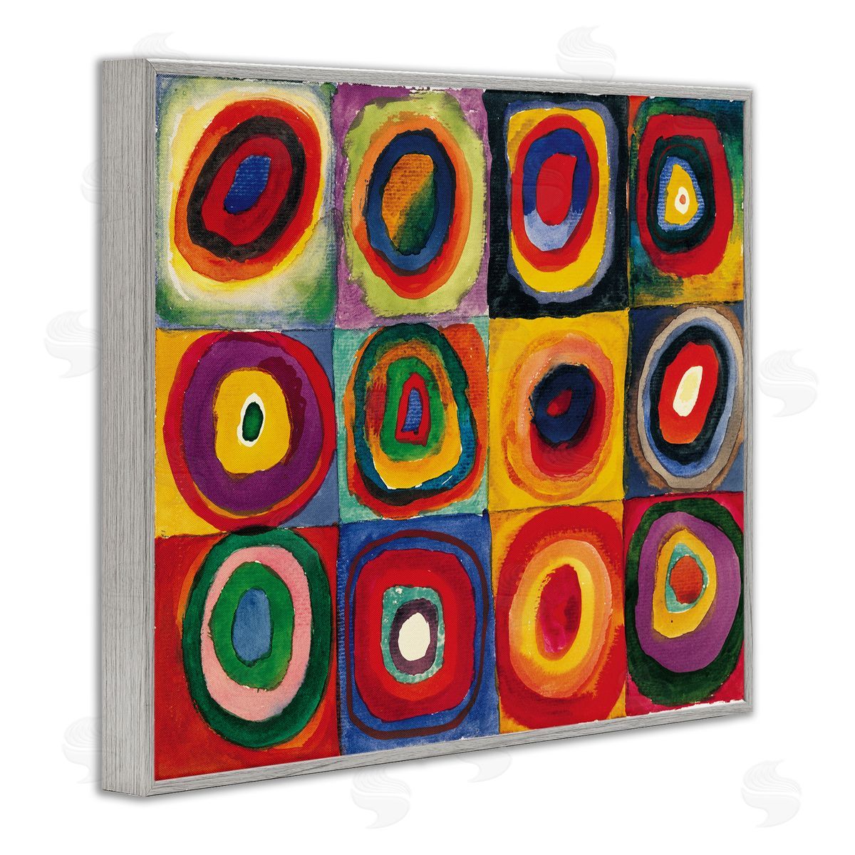 Wassily Kandinsky Modern Circle Shapes Aligned Abstract Swirl Pattern Gray Framed Giclee Wall Art Print