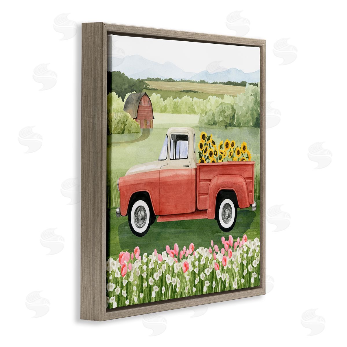 Grace Popp Country Farm Truck Sunflower Bunches Blooming Meadow Brown Floating Frame Canvas Wall Art Print