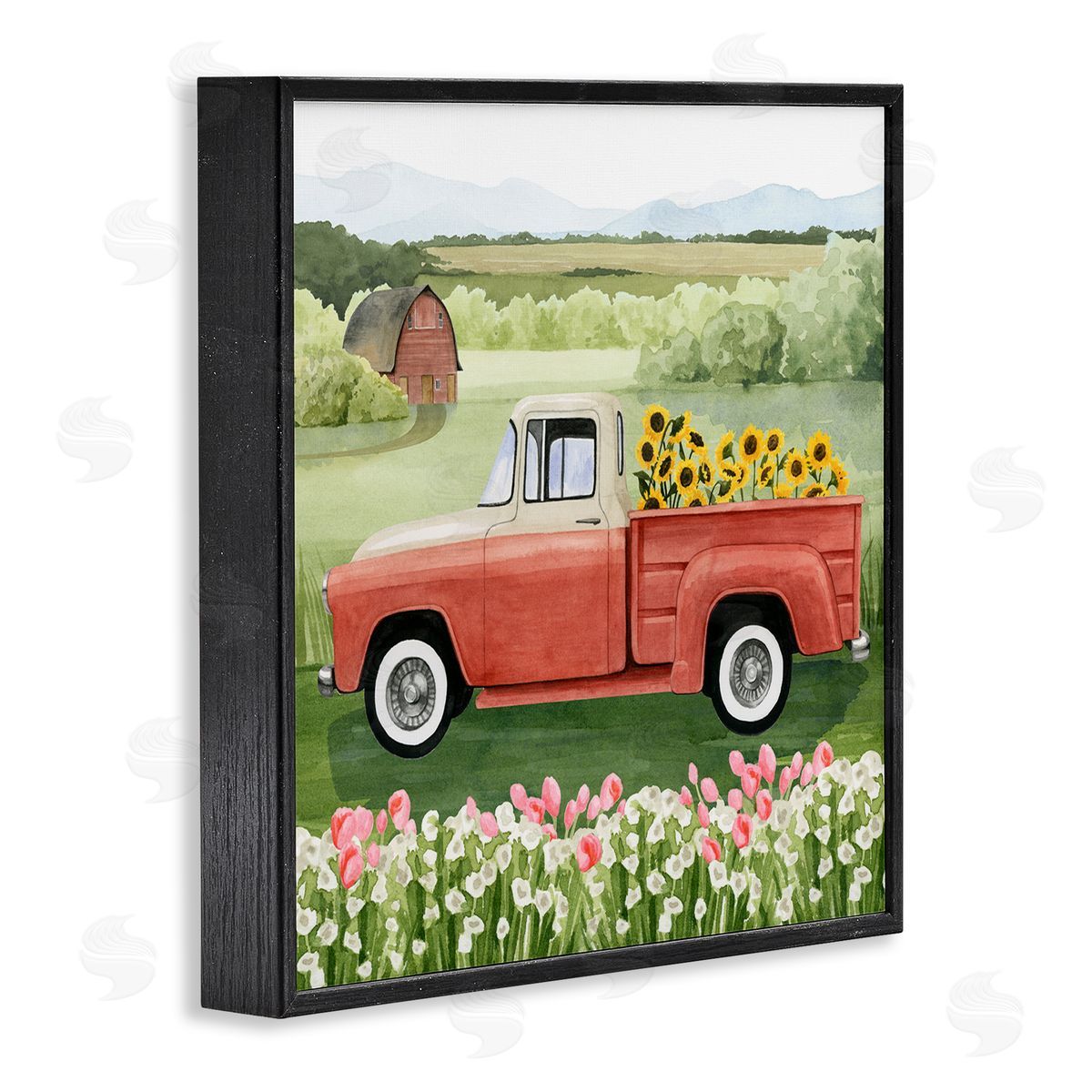 Grace Popp Country Farm Truck Sunflower Bunches Blooming Meadow Black Framed Glicee Wall Art Print