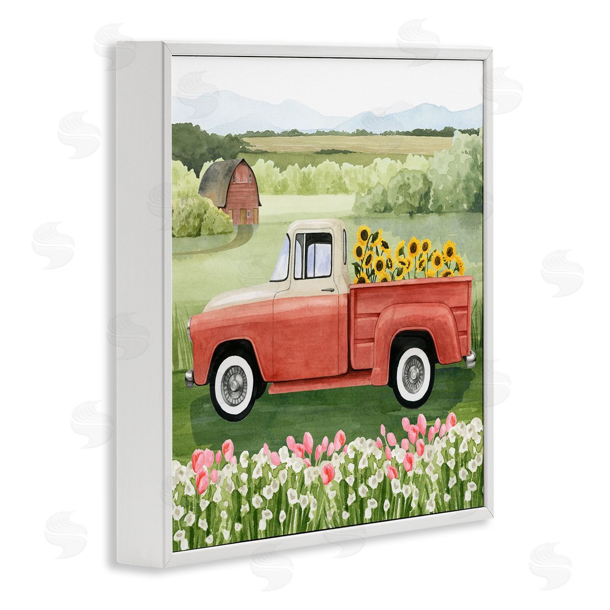 Grace Popp Country Farm Truck Sunflower Bunches Blooming Meadow White Framed Glicee Wall Art Print