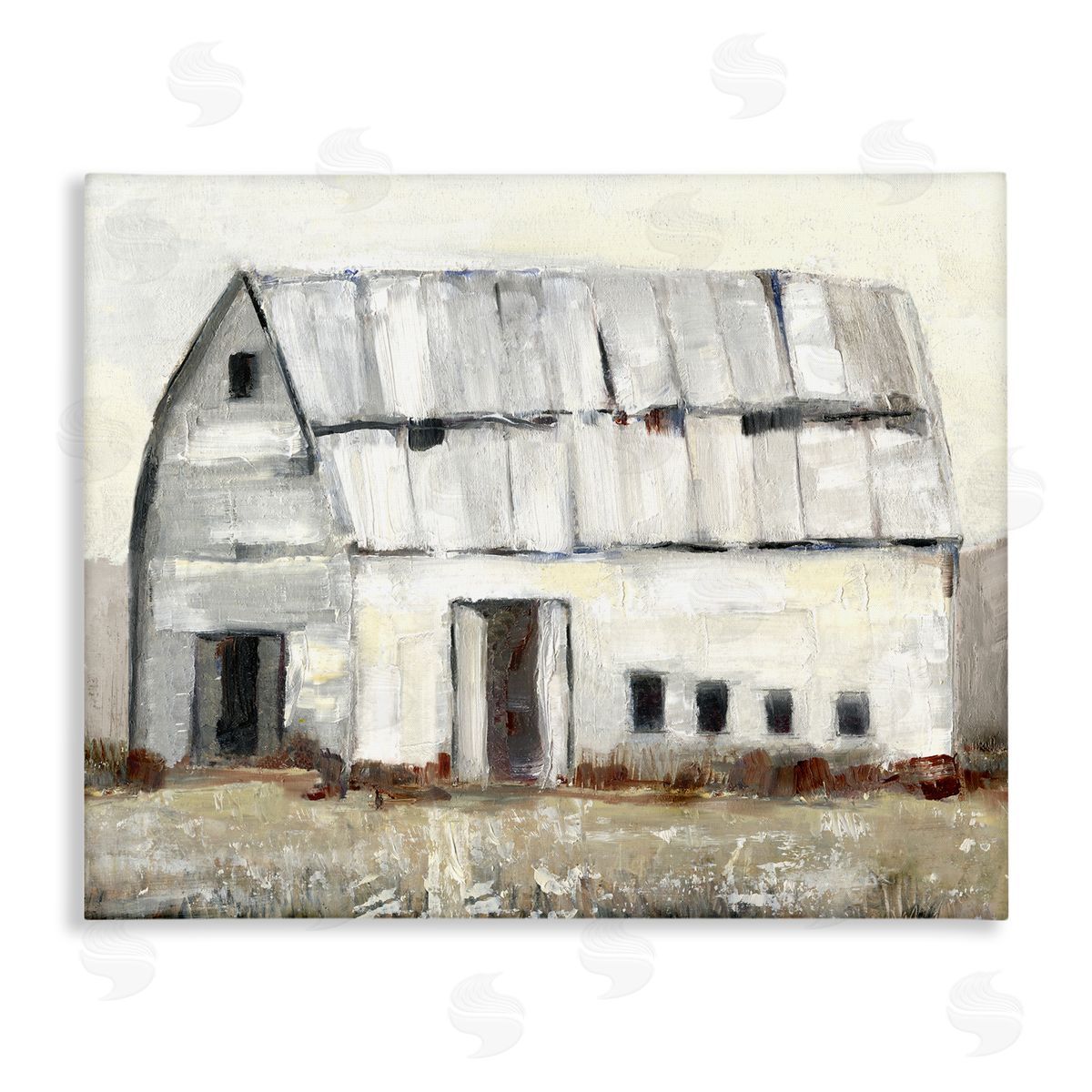 Sally Swatland Rustic White Barn Among Countryside Nature Grasses Stretched Canvas Wall Art Print