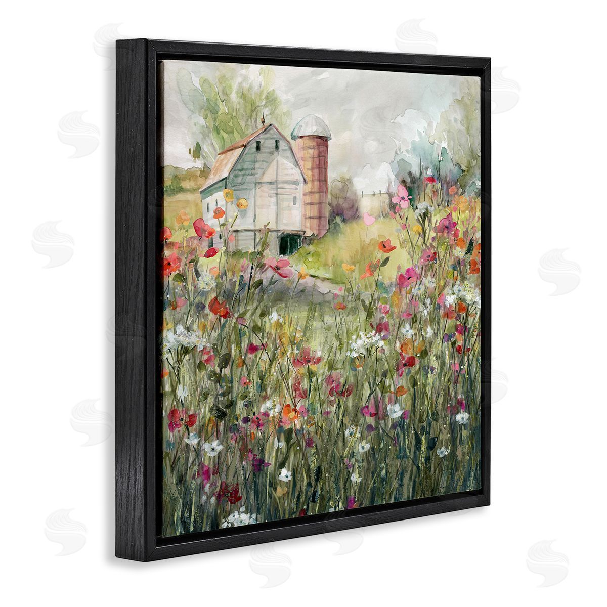 Vibrant Meadow & Barn Black Floating Frame Canvas Wall Art, Home Decor by Carol Robinson