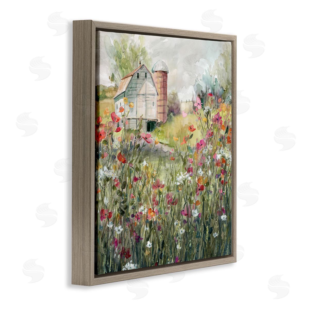 Vibrant Meadow & Barn Brown Floating Frame Canvas Wall Art, Home Decor by Carol Robinson