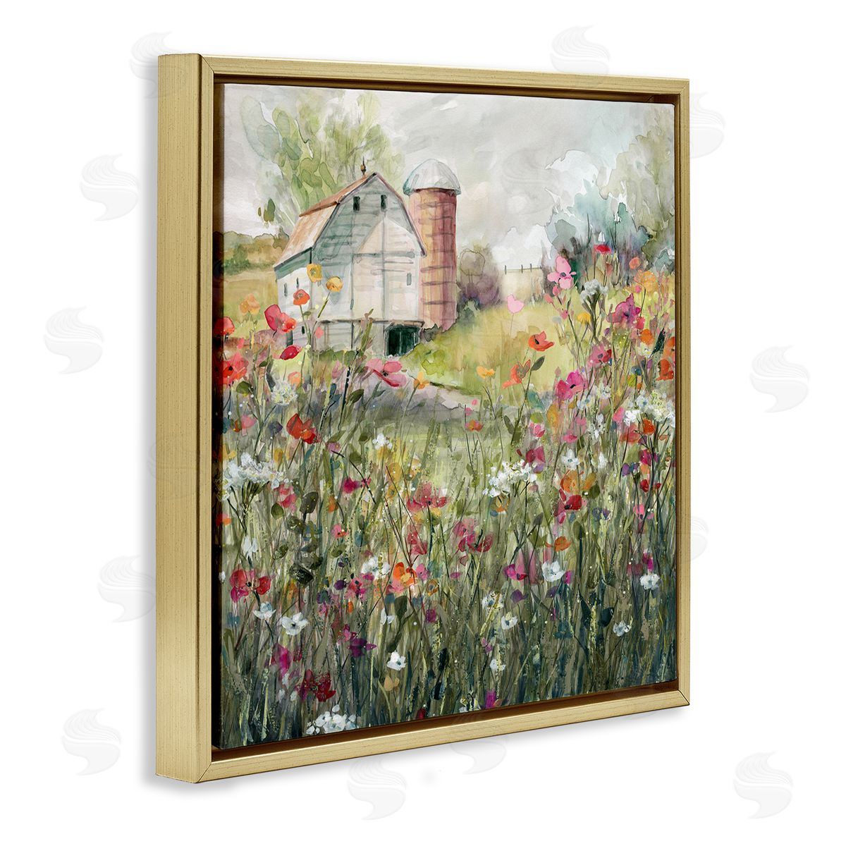 Vibrant Meadow & Barn Gold Floating Frame Canvas Wall Art, Home Decor by Carol Robinson