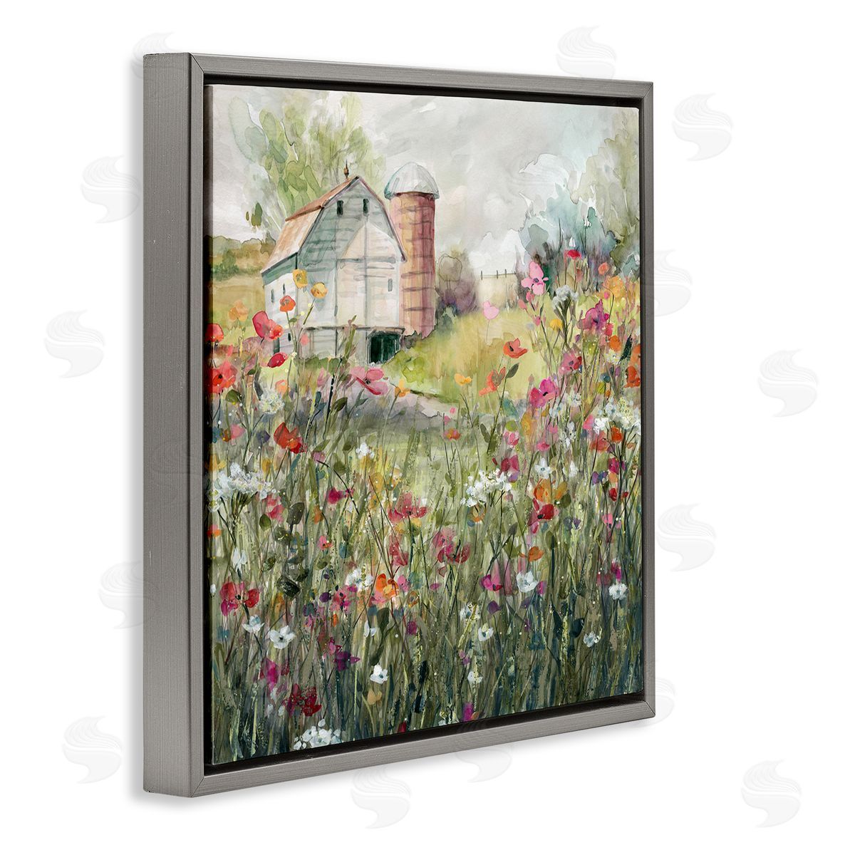 Vibrant Meadow & Barn Grey Floating Frame Canvas Wall Art, Home Decor by Carol Robinson