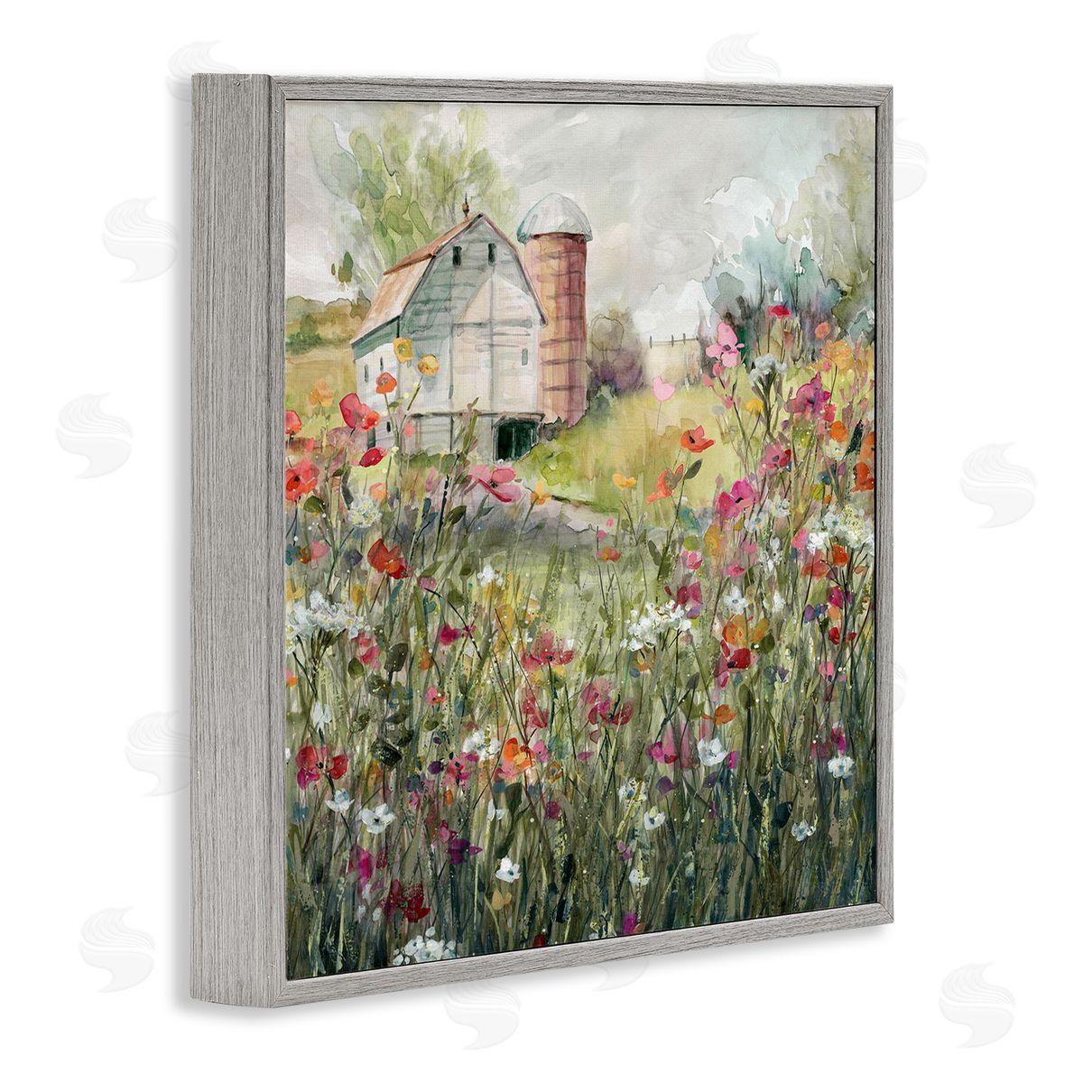 Vibrant Meadow & Barn Grey Frame Print Wall Art, Home Decor by Carol Robinson