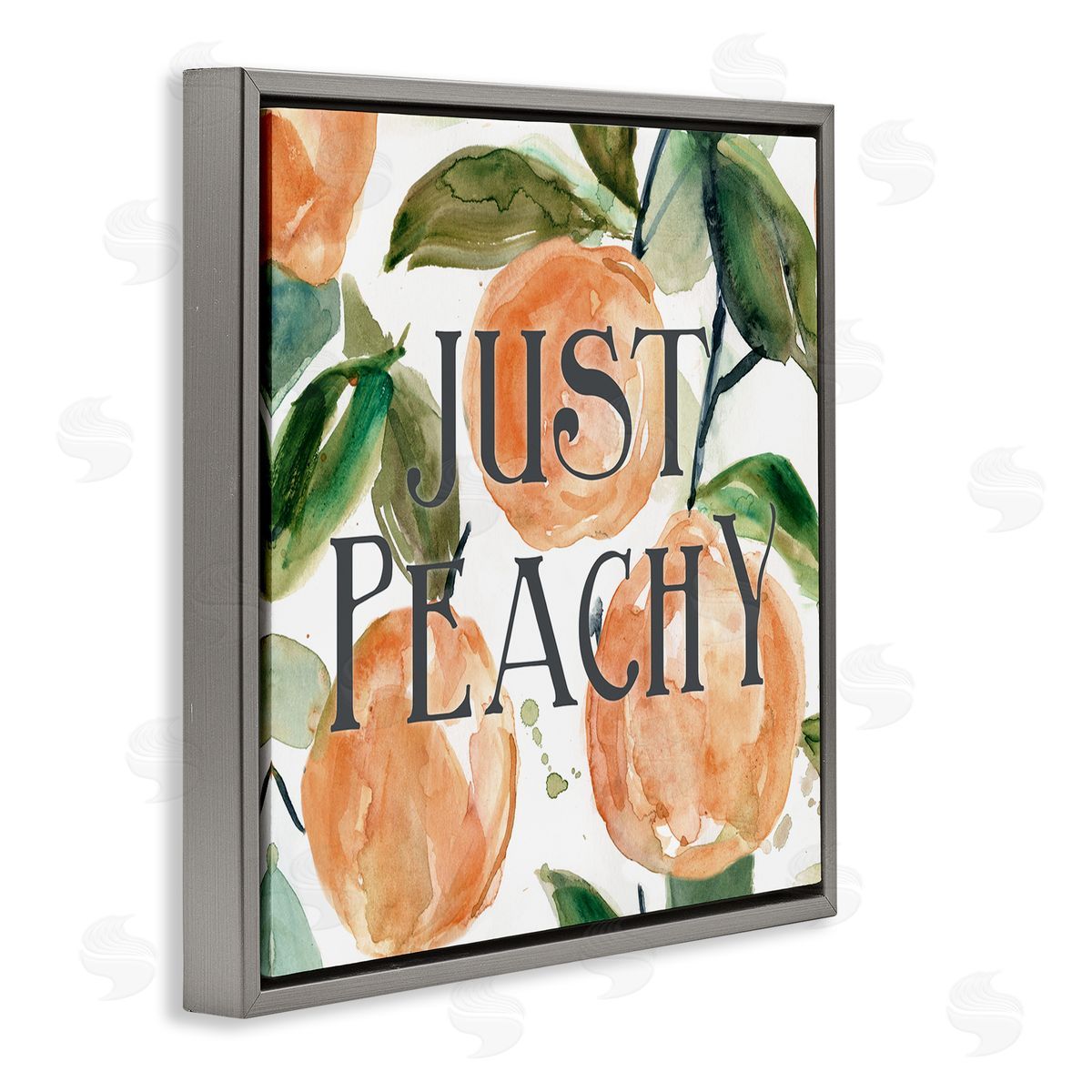 Carol Robinson Just Peachy Phrase Lush Fruit Watercolor Detail  Gray Floating Frame Canvas Wall Art Print