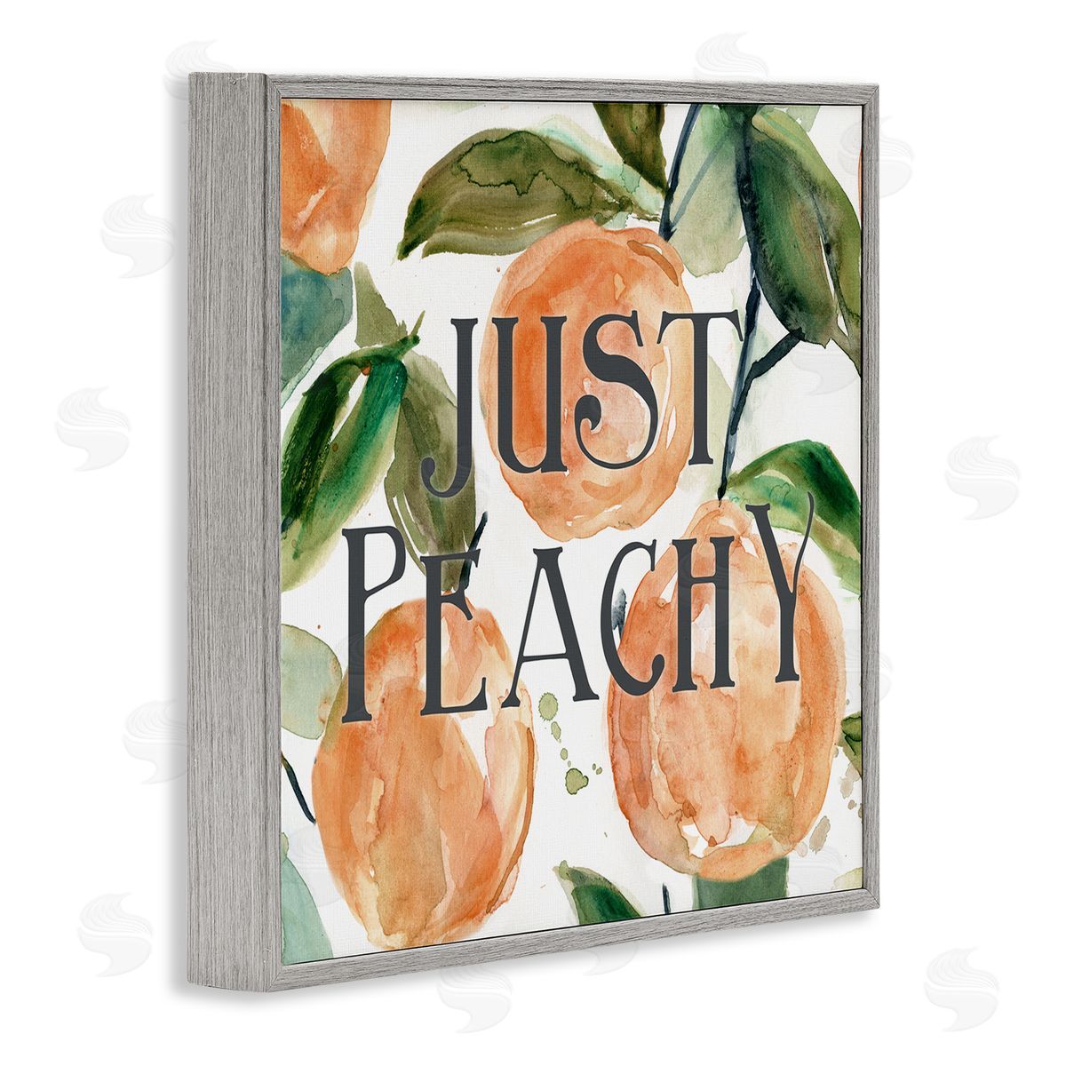 Carol Robinson Just Peachy Phrase Lush Fruit Watercolor Detail  Gray Framed Glicee Wall Art Print