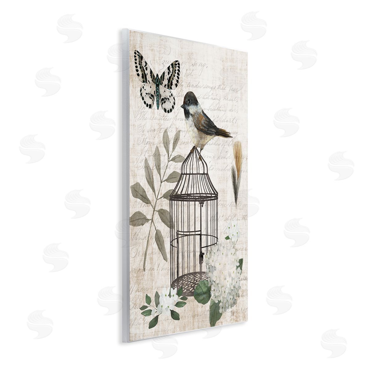 Nan Botanical Bird Cage Vintage Words Butterfly Wall Plaque Art Print