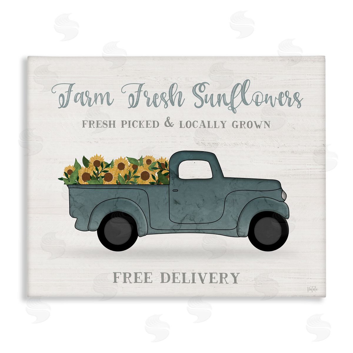 Natalie Carpentieri Farm Fresh Sunflowers Rustic Pickup Truck Sign Stretched Canvas Wall Art Print