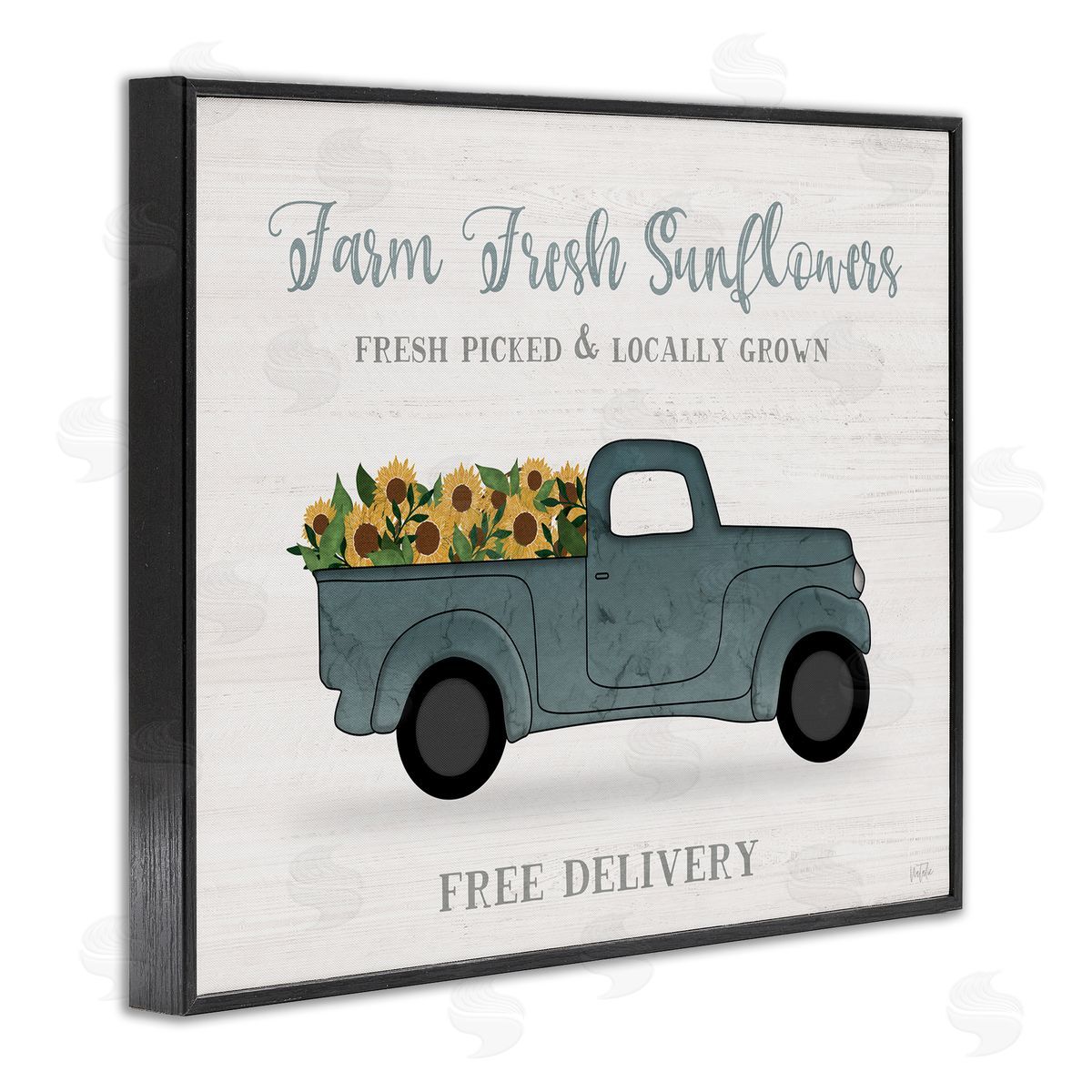 Natalie Carpentieri Farm Fresh Sunflowers Rustic Pickup Truck Sign Black Framed Giclee Wall Art Print