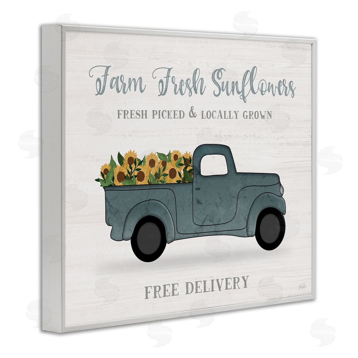 Natalie Carpentieri Farm Fresh Sunflowers Rustic Pickup Truck Sign White Framed Giclee Wall Art Print