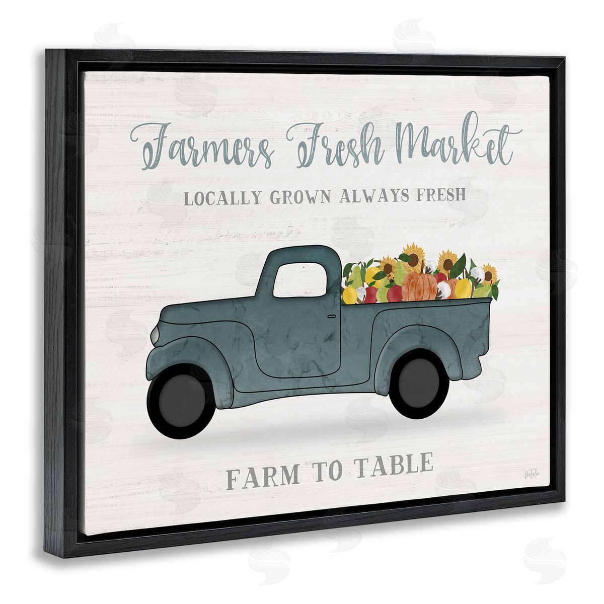 Natalie Carpentieri Farmers Fresh Market Assorted Produce Rustic Sign Black Floating Frame Canvas Wall Art Print