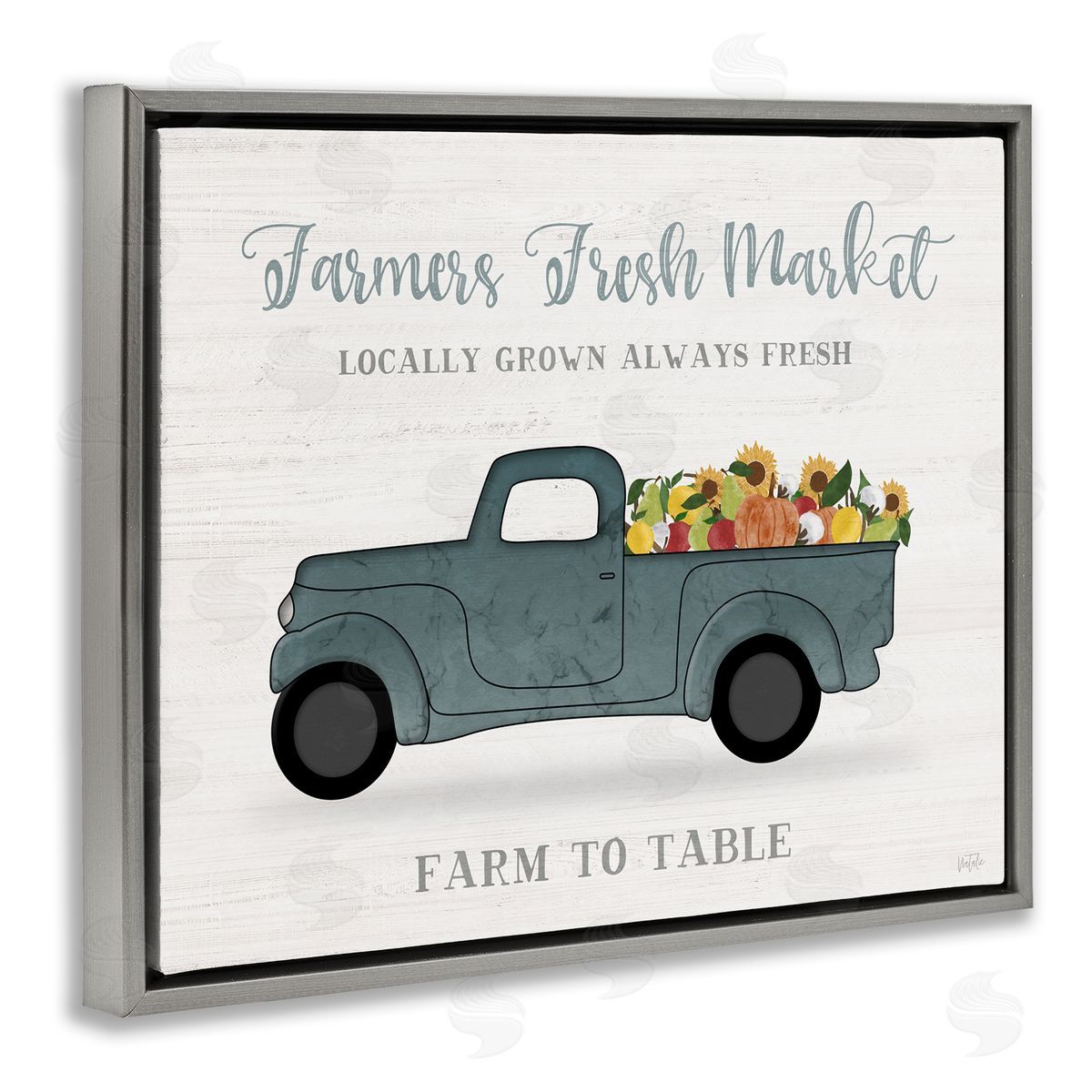 Natalie Carpentieri Farmers Fresh Market Assorted Produce Rustic Sign Gray Floating Frame Canvas Wall Art Print