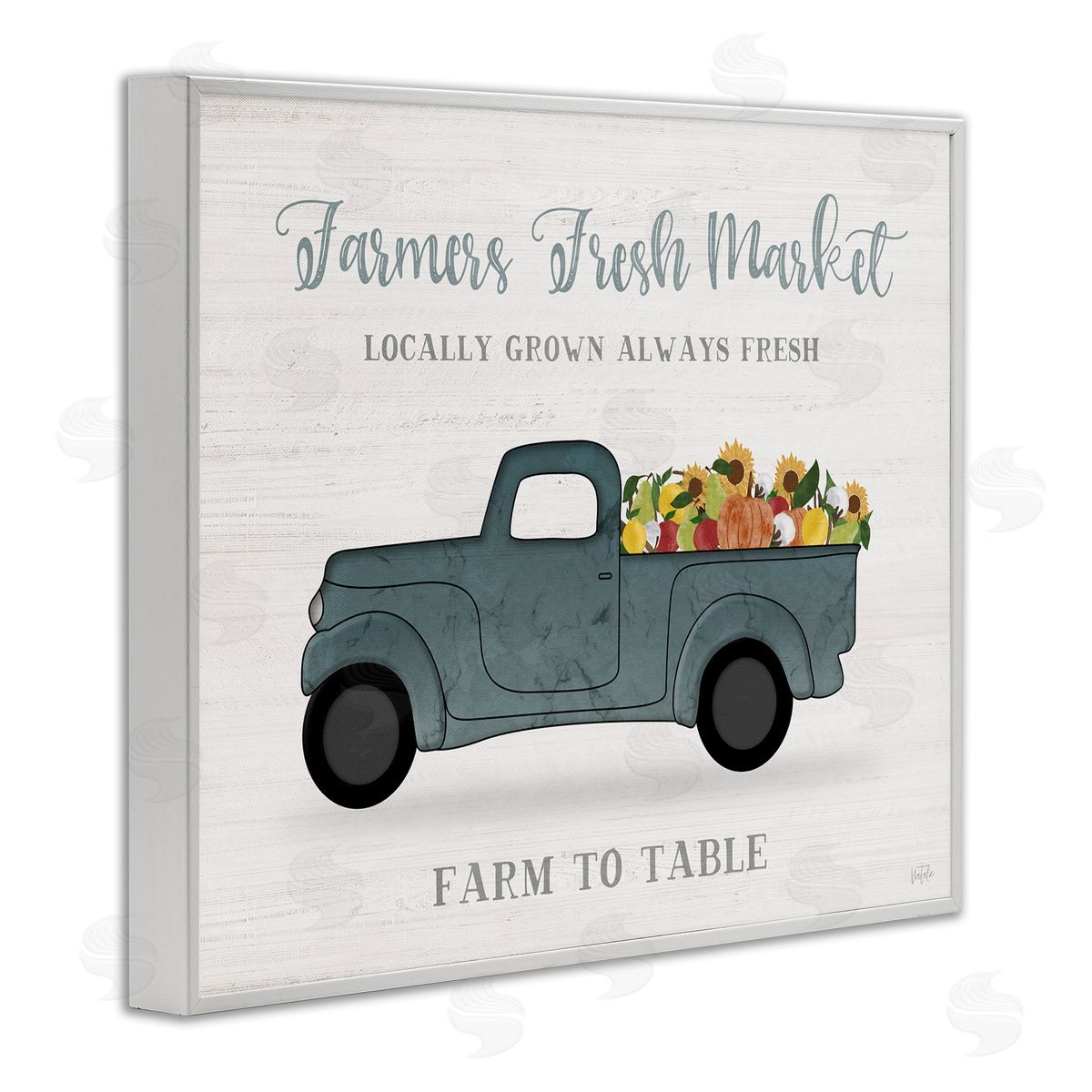 Natalie Carpentieri Farmers Fresh Market Assorted Produce Rustic Sign White Framed Giclee Wall Art Print