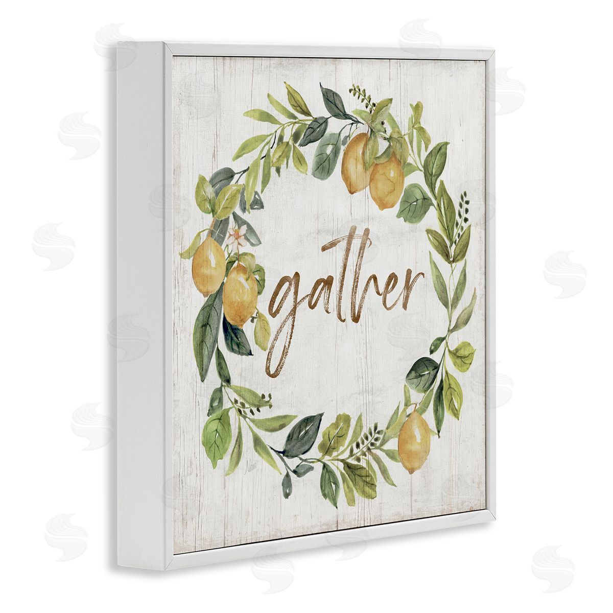Nan Gather Circular Lemon Wreath Weathered Botanical Leaves White Framed Glicee Wall Art Print