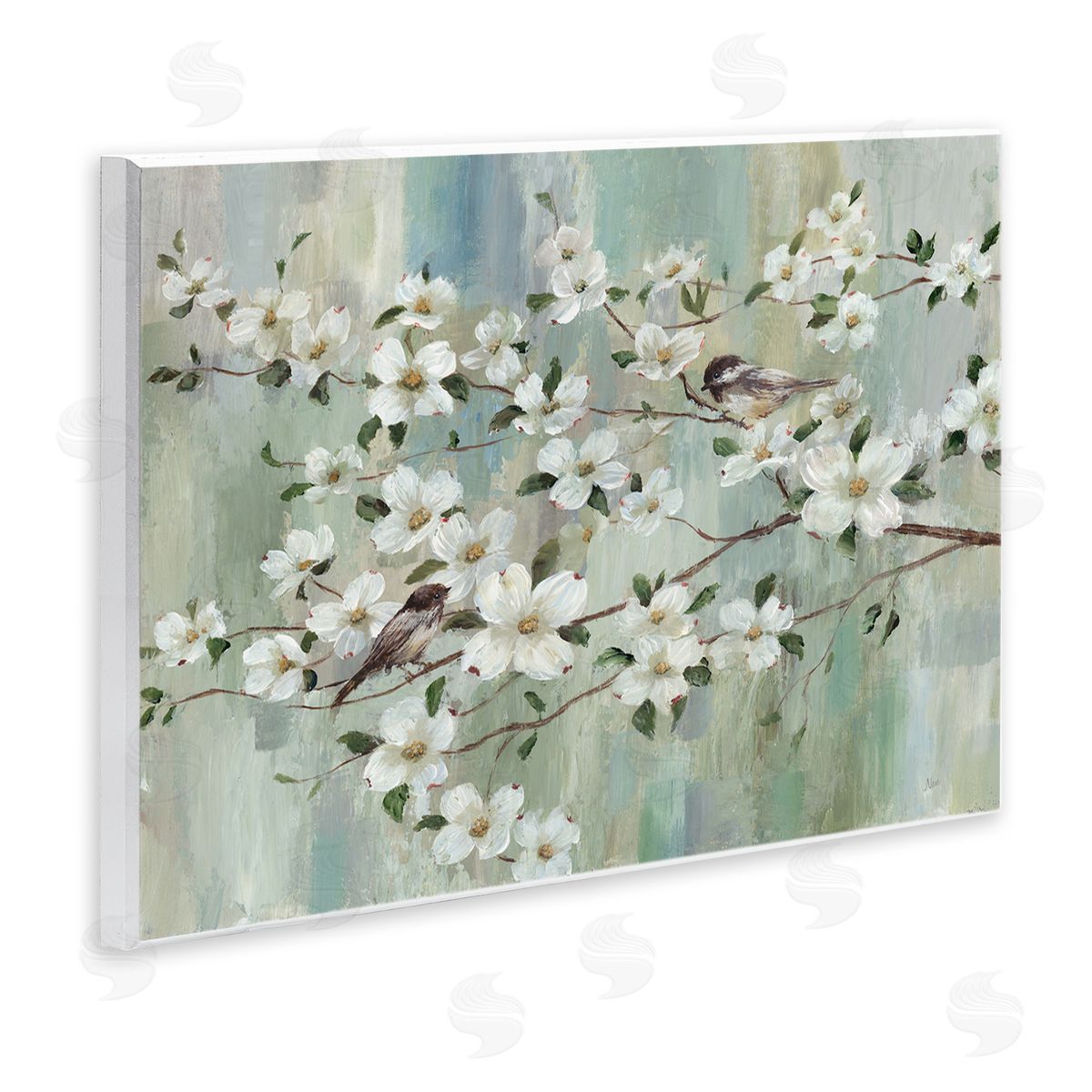 Nan Delicate Cherry Blossom Flowers Perched Birds Classic Painting Wall Plaque Art Print