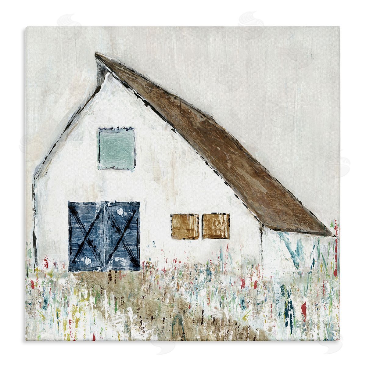 Tava Studios Countryside White Barn Abstract Flower Meadow Nature Stretched Canvas Wall Art Print