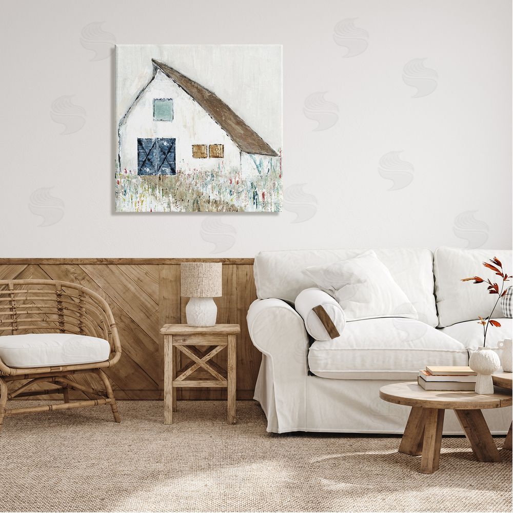 Tava Studios Countryside White Barn Abstract Flower Meadow Nature Canvas Wall Art in Room