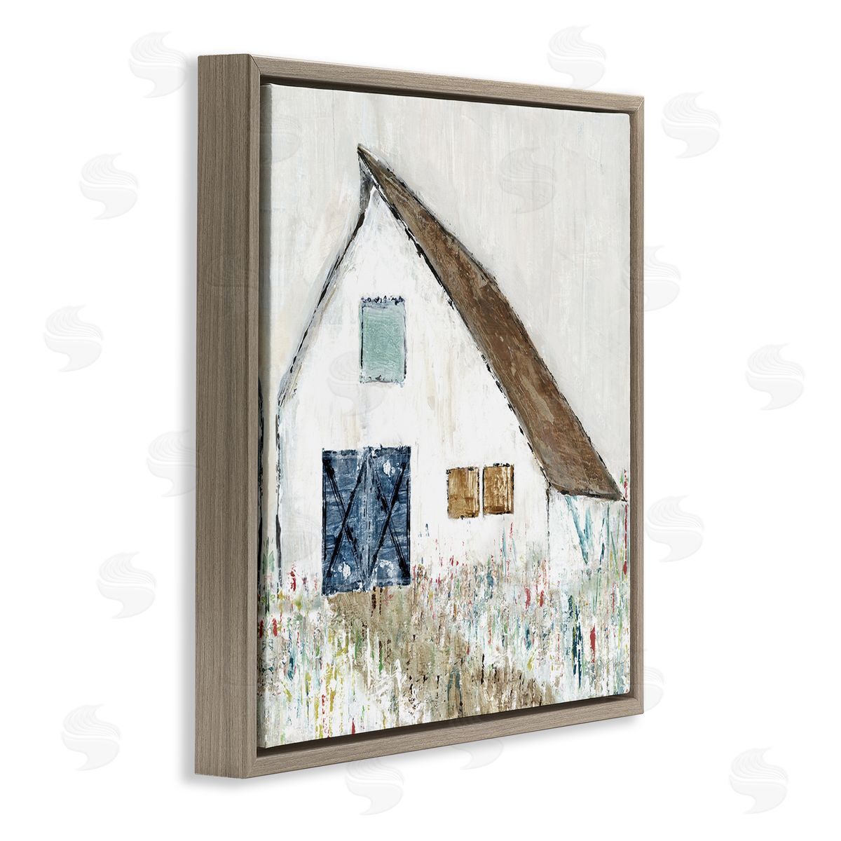 Tava Studios Countryside White Barn Abstract Flower Meadow Nature Brown Floating Frame Canvas Wall Art Print