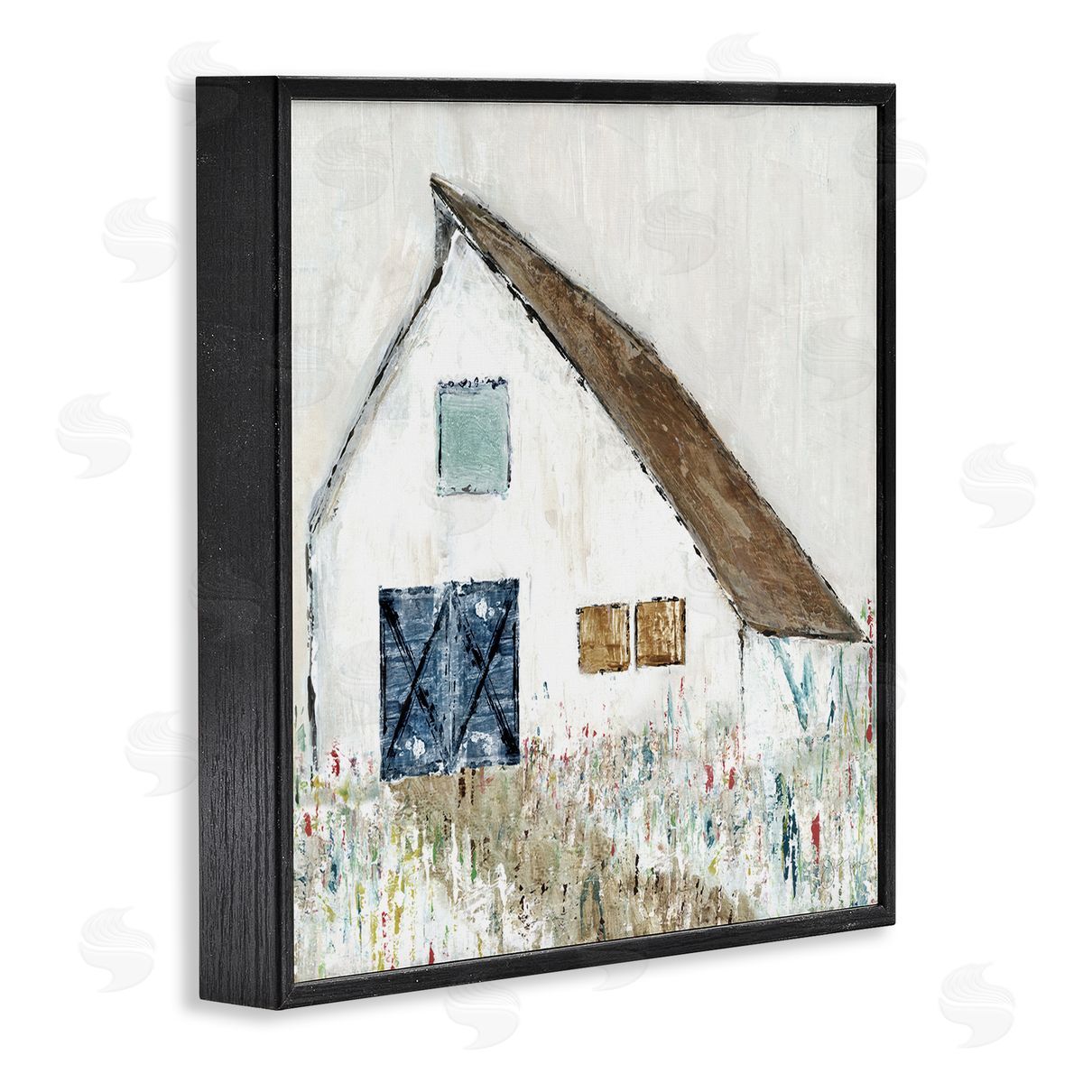 Tava Studios Countryside White Barn Abstract Flower Meadow Nature Black Framed Glicee Wall Art Print
