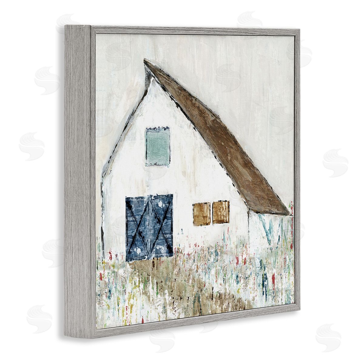 Tava Studios Countryside White Barn Abstract Flower Meadow Nature Gray Framed Glicee Wall Art Print