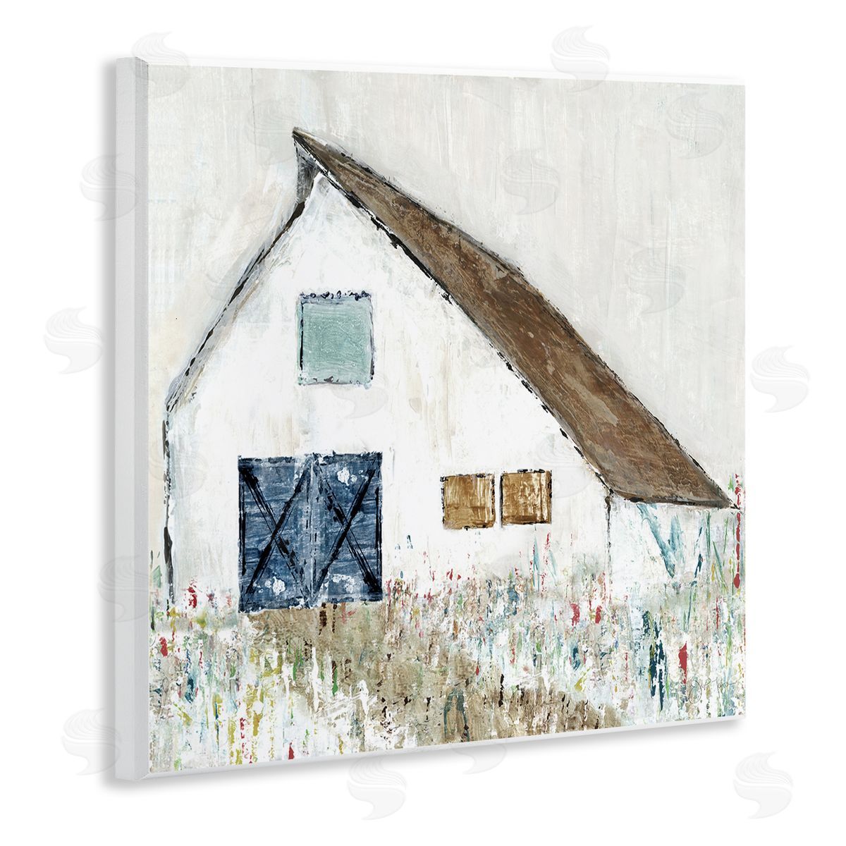 Tava Studios Countryside White Barn Abstract Flower Meadow Nature Wooden Wall Plaque Art Print