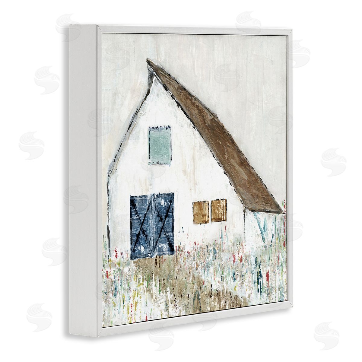 Tava Studios Countryside White Barn Abstract Flower Meadow Nature White Framed Glicee Wall Art Print