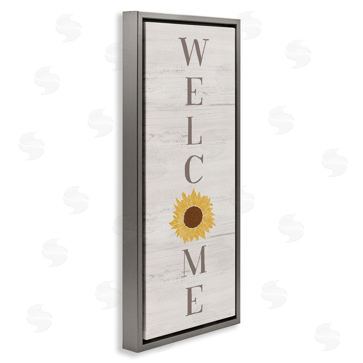 Natalie Carpentieri Vertical Welcome Sign Rustic Sunflower Grain Pattern