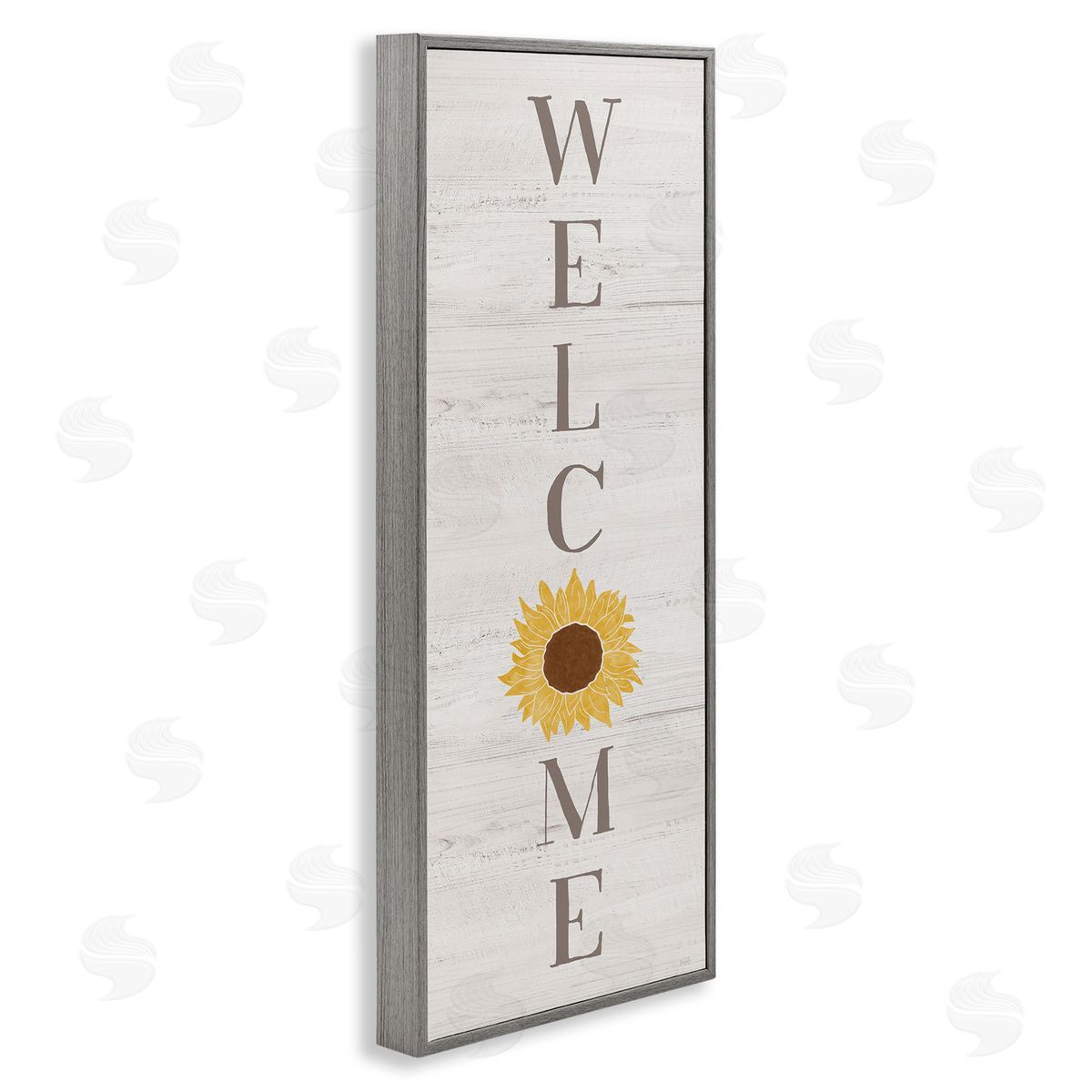 Natalie Carpentieri Vertical Welcome Sign Rustic Sunflower Grain Pattern