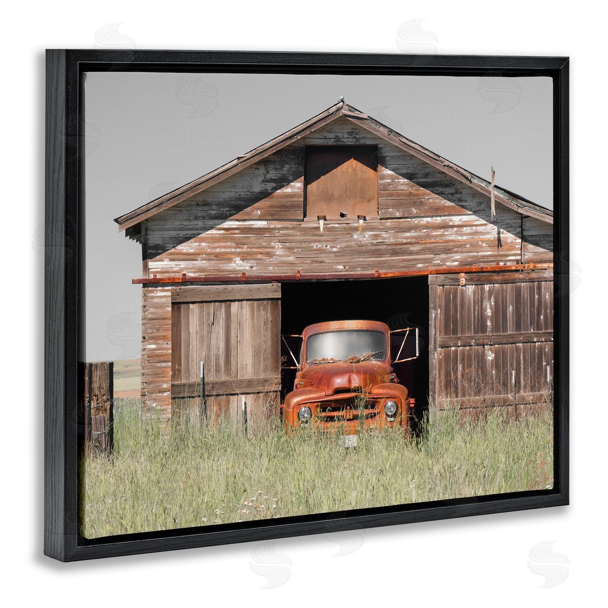 Danita Delimont Vintage Pickup Truck Weathered Country Barn Farmland Black Floating Frame Canvas Wall Art Print