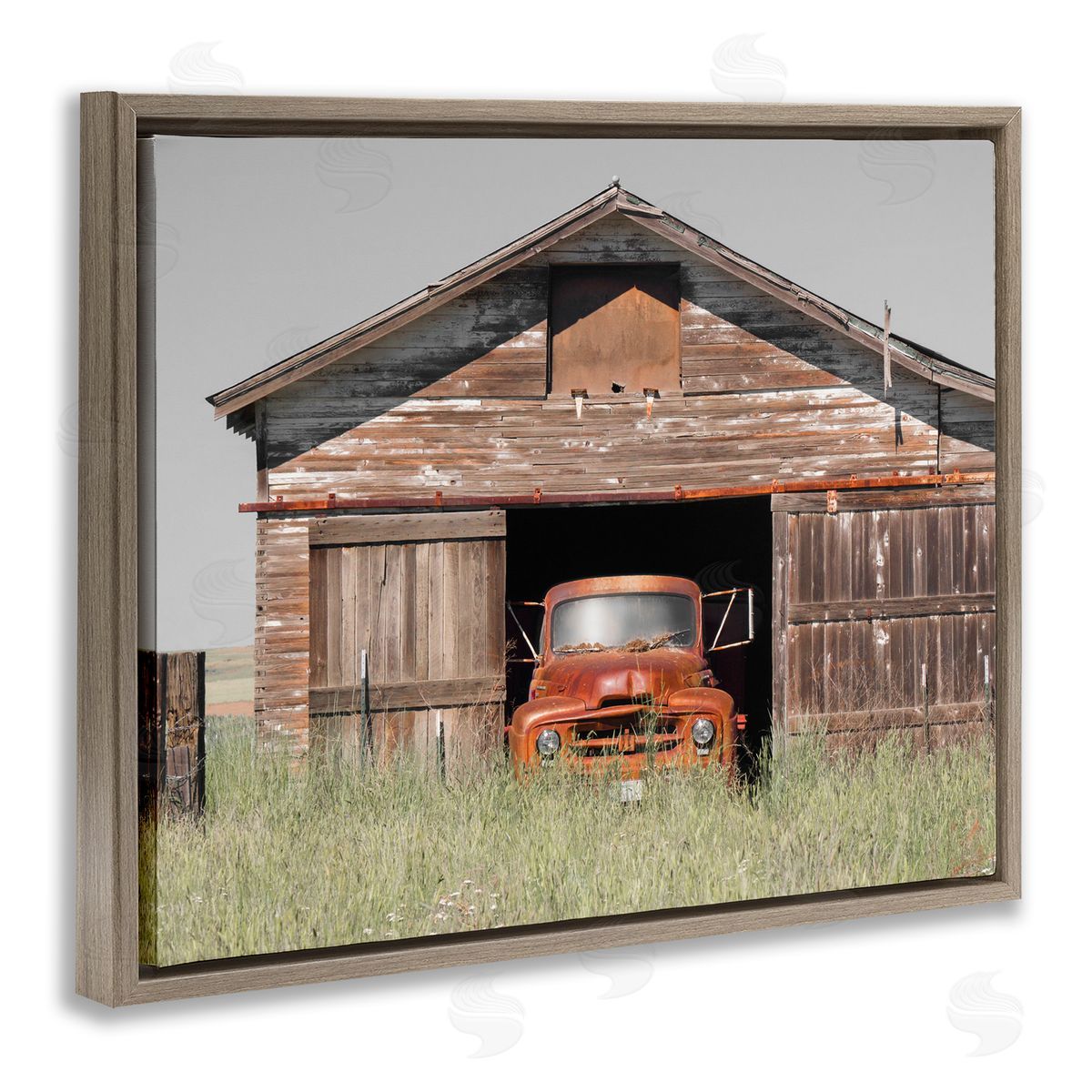 Danita Delimont Vintage Pickup Truck Weathered Country Barn Farmland Brown Floating Frame Canvas Wall Art Print