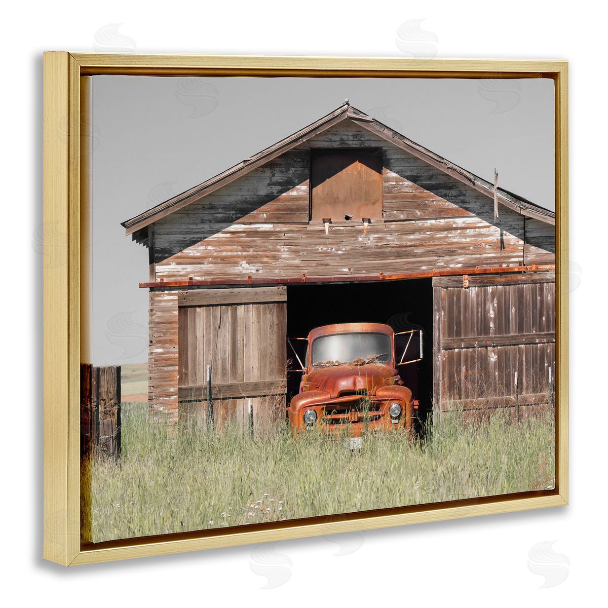 Danita Delimont Vintage Pickup Truck Weathered Country Barn Farmland Gold Floating Frame Canvas Wall Art Print