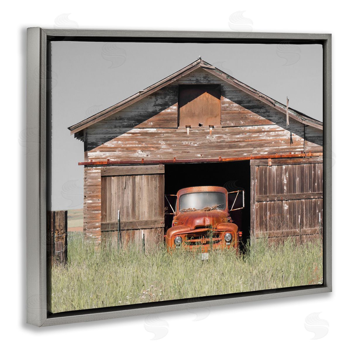 Danita Delimont Vintage Pickup Truck Weathered Country Barn Farmland Gray Floating Frame Canvas Wall Art Print