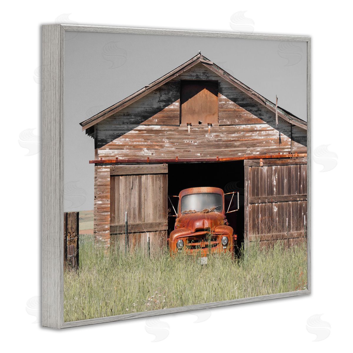 Danita Delimont Vintage Pickup Truck Weathered Country Barn Farmland Gray Framed Giclee Wall Art Print