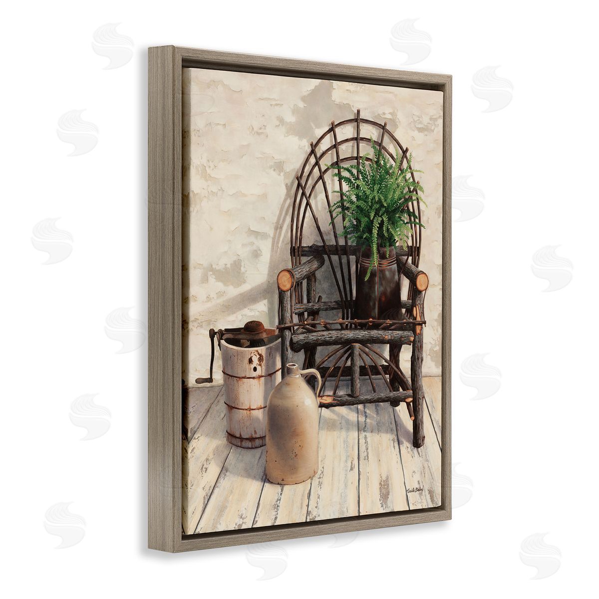Cecile Baird Comfortable Porch Chair Still Life Rural Plant Brown Floating Frame Canvas Wall Art Print