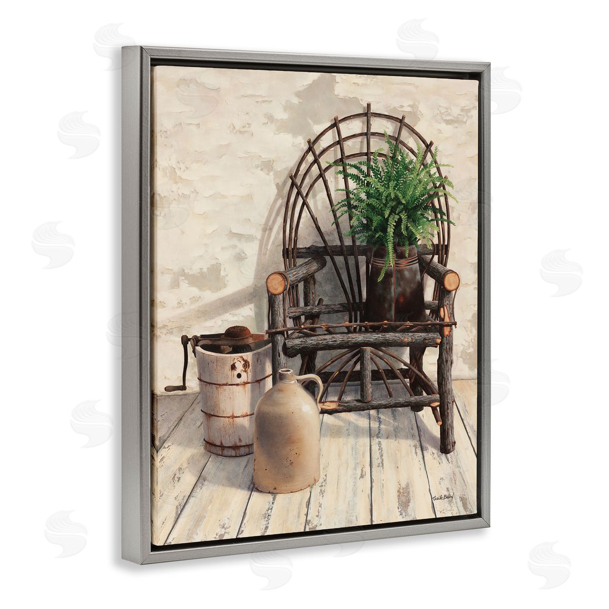 Cecile Baird Comfortable Porch Chair Still Life Rural Plant Gray Floating Frame Canvas Wall Art Print