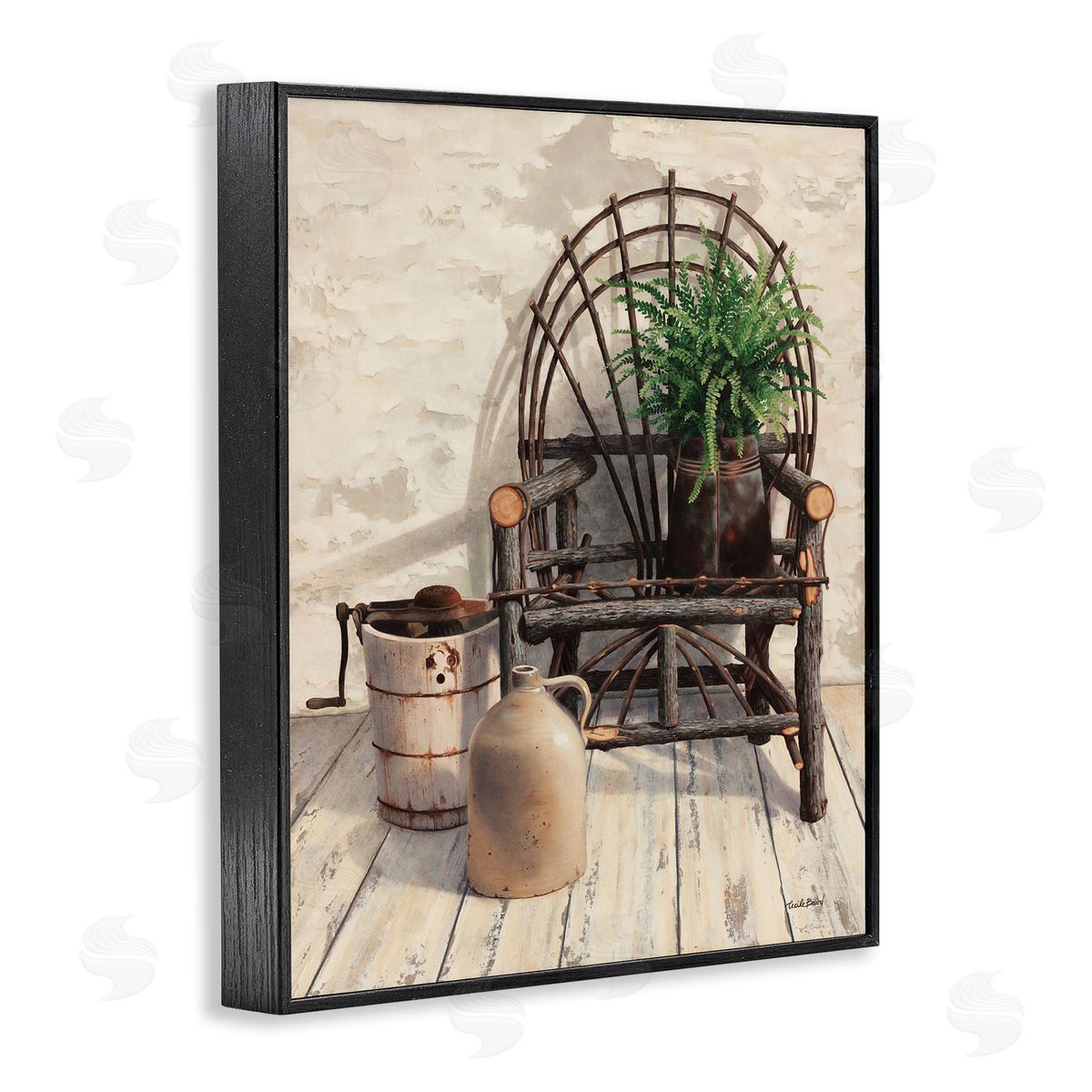 Cecile Baird Comfortable Porch Chair Still Life Rural Plant Black Framed Giclee Wall Art Print