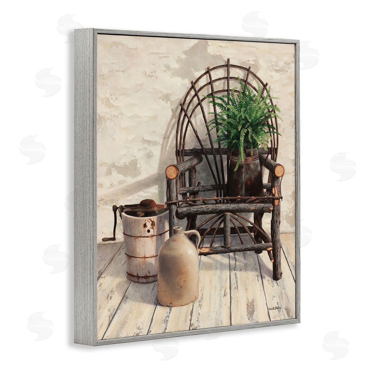 Cecile Baird Comfortable Porch Chair Still Life Rural Plant Gray Framed Giclee Wall Art Print