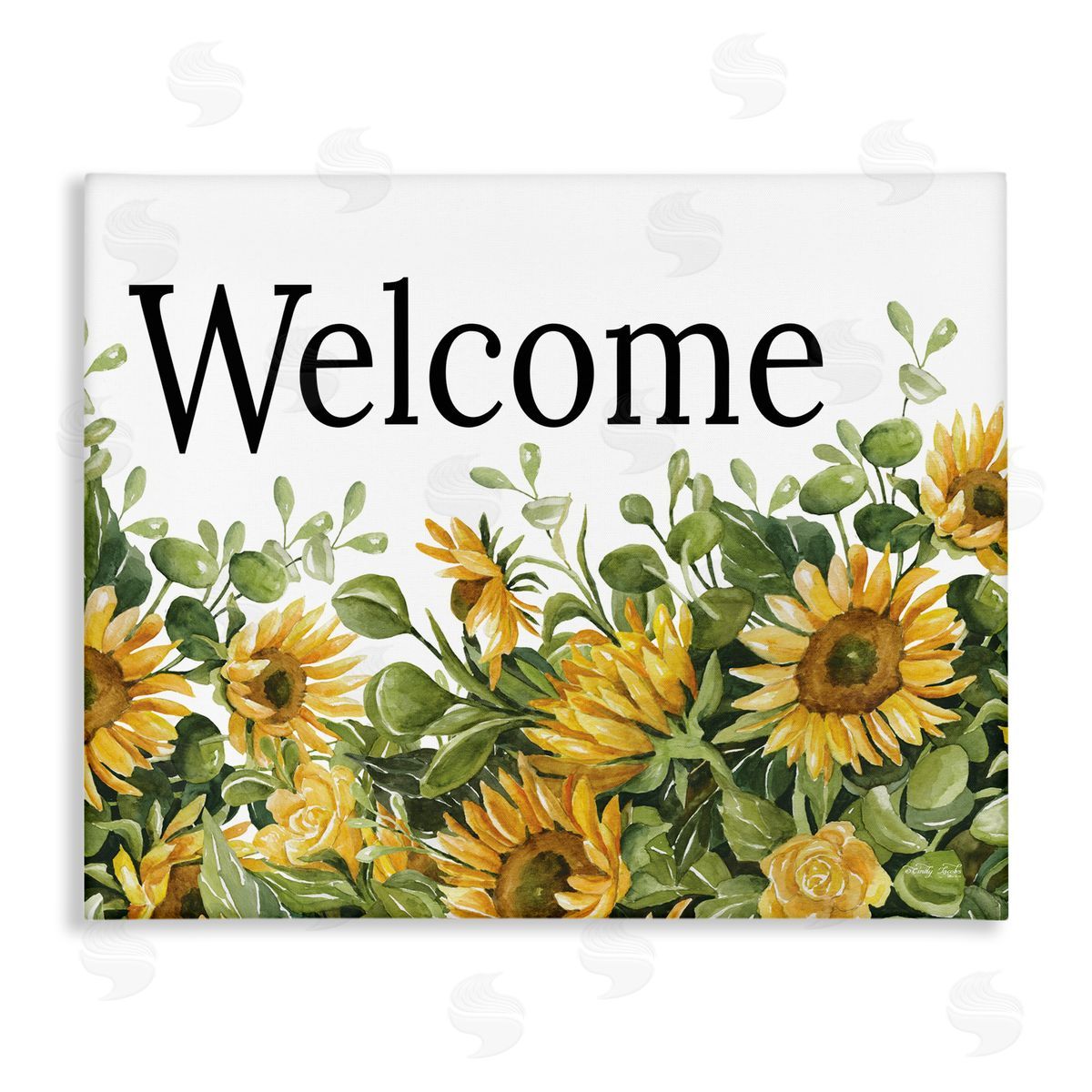 Cindy Jacobs Welcome Typography Sign Blooming Sunflower Field  Stretched Canvas Wall Art Print