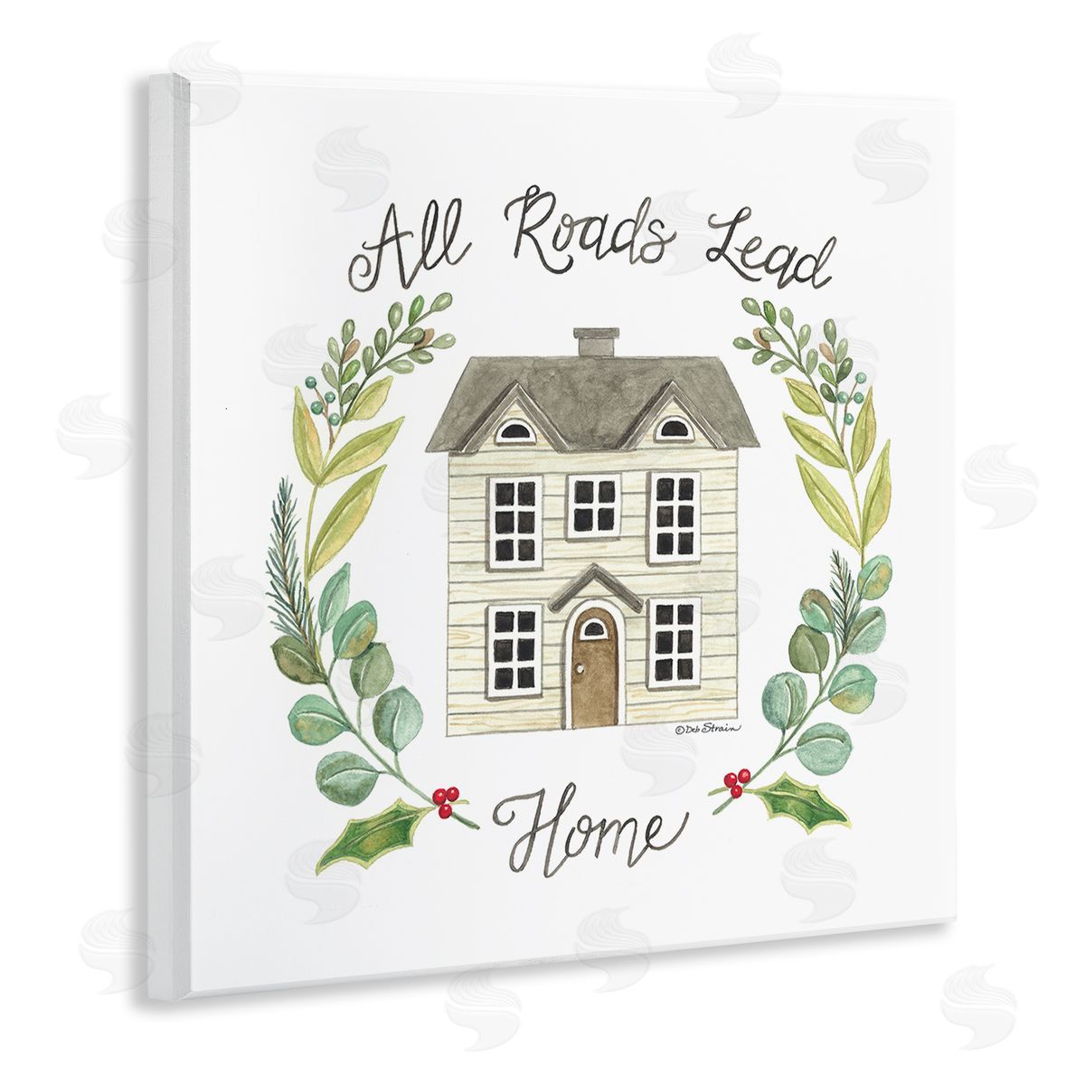 Deb Strain All Roads Lead Home Cottage Botanical Border Wooden Wall Plaque Art Print