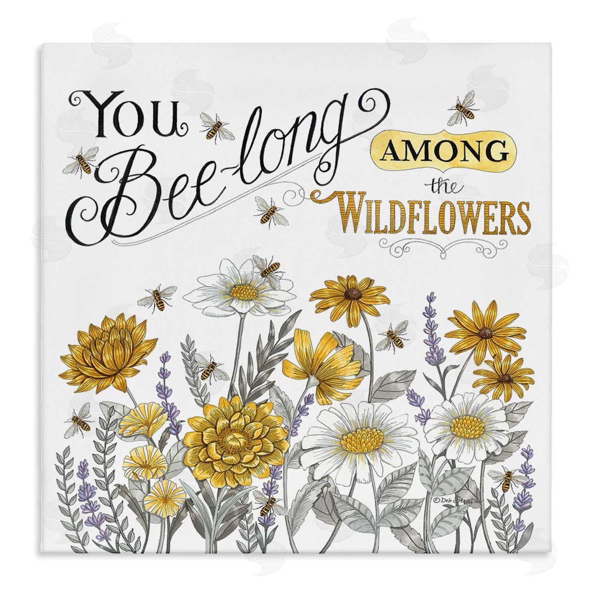 Deb Strain Encouraging Bumble Bee Quote Blossoming Flower Meadow Stretched Canvas Wall Art Print
