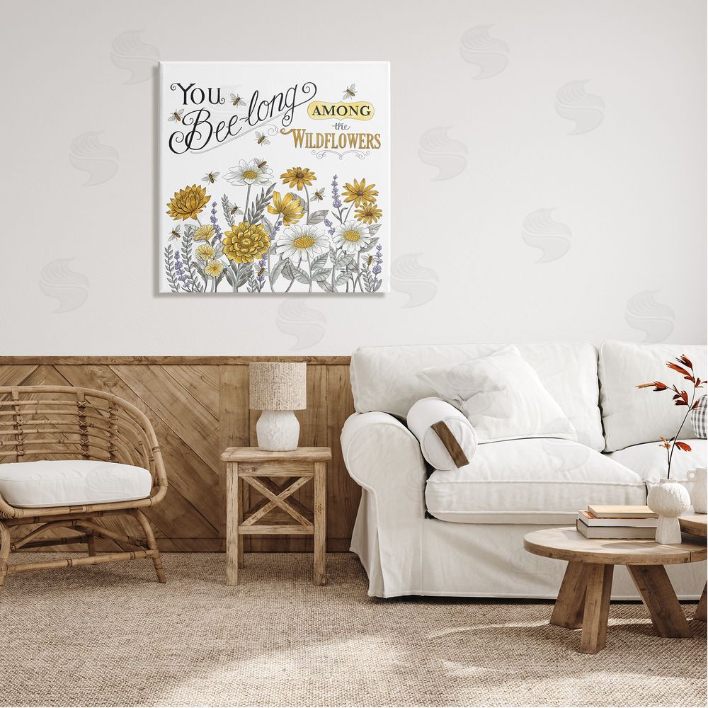 Deb Strain Encouraging Bumble Bee Quote Blossoming Flower Meadow Canvas Wall Art in Room