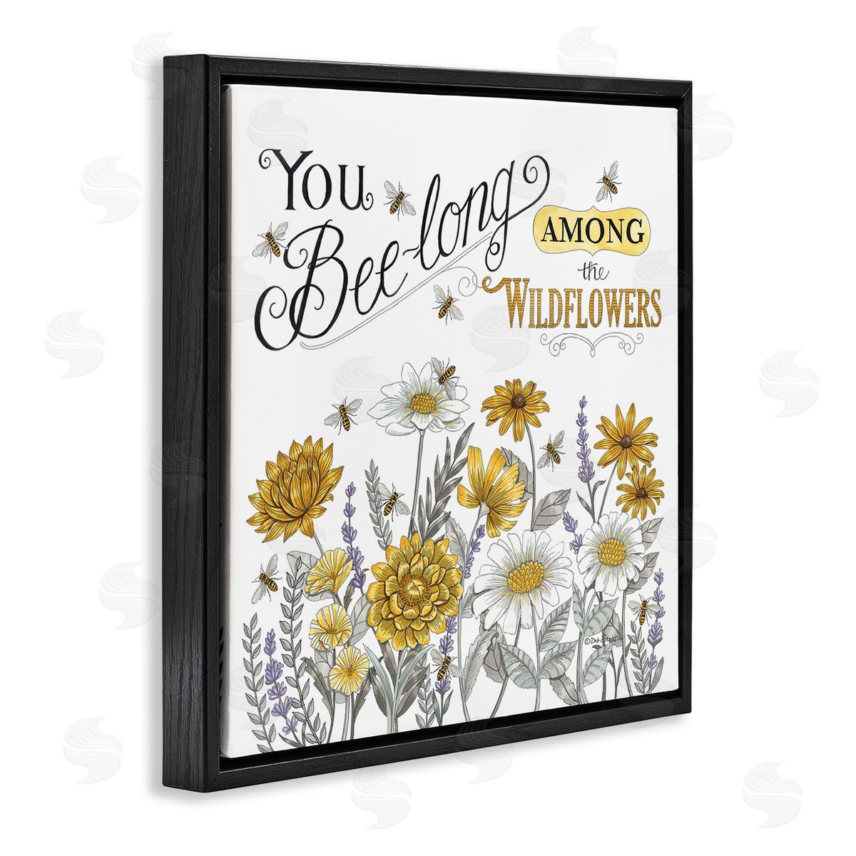 Deb Strain Encouraging Bumble Bee Quote Blossoming Flower Meadow Black Floating Frame Canvas Wall Art Print
