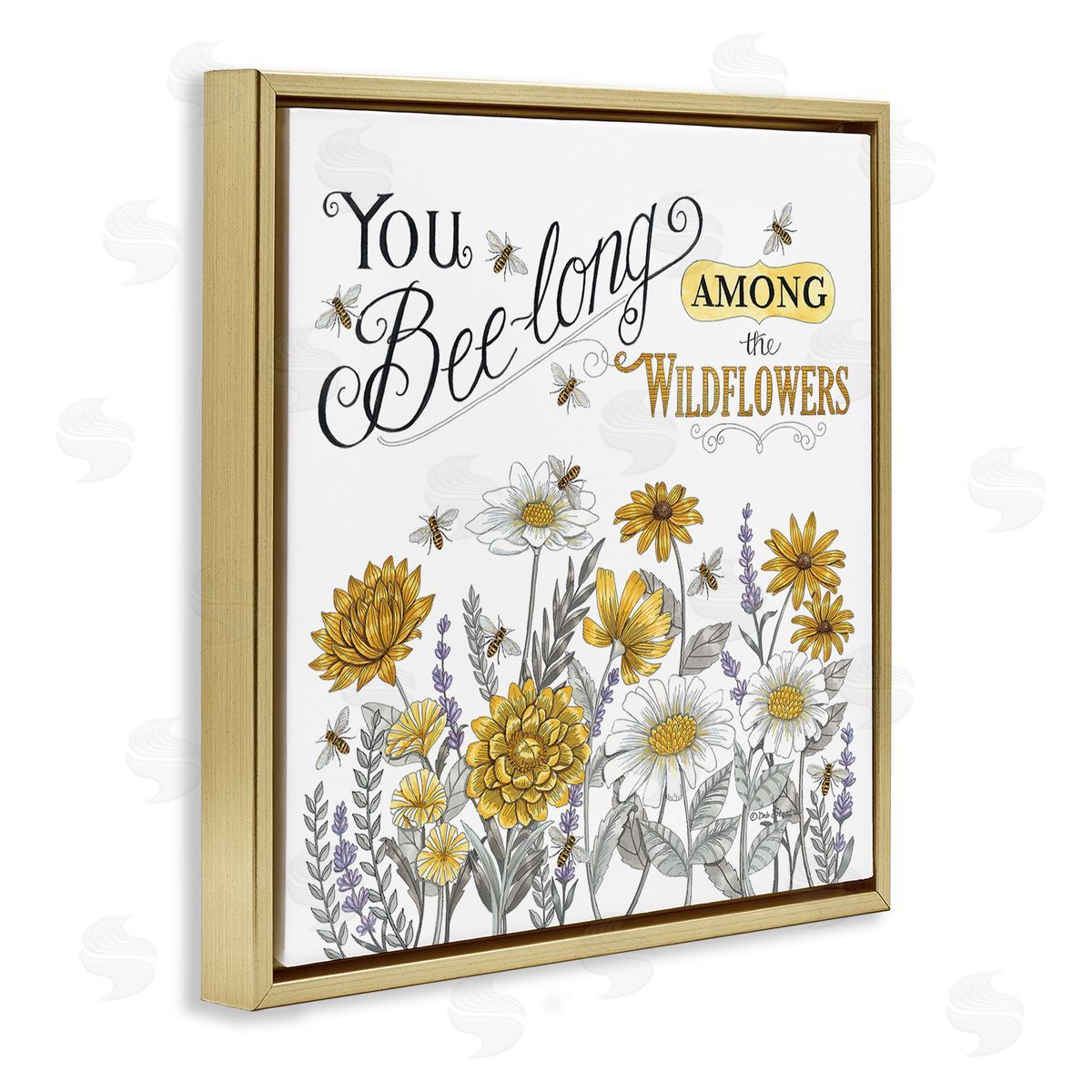 Deb Strain Encouraging Bumble Bee Quote Blossoming Flower Meadow Gold Floating Frame Canvas Wall Art Print