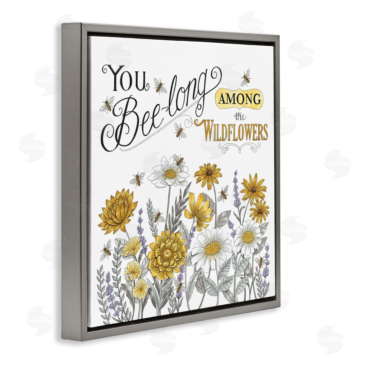 Deb Strain Encouraging Bumble Bee Quote Blossoming Flower Meadow Gray Floating Frame Canvas Wall Art Print