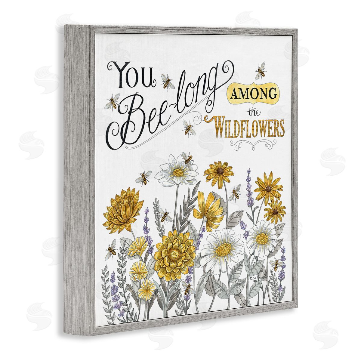 Deb Strain Encouraging Bumble Bee Quote Blossoming Flower Meadow Gray Framed Glicee Wall Art Print