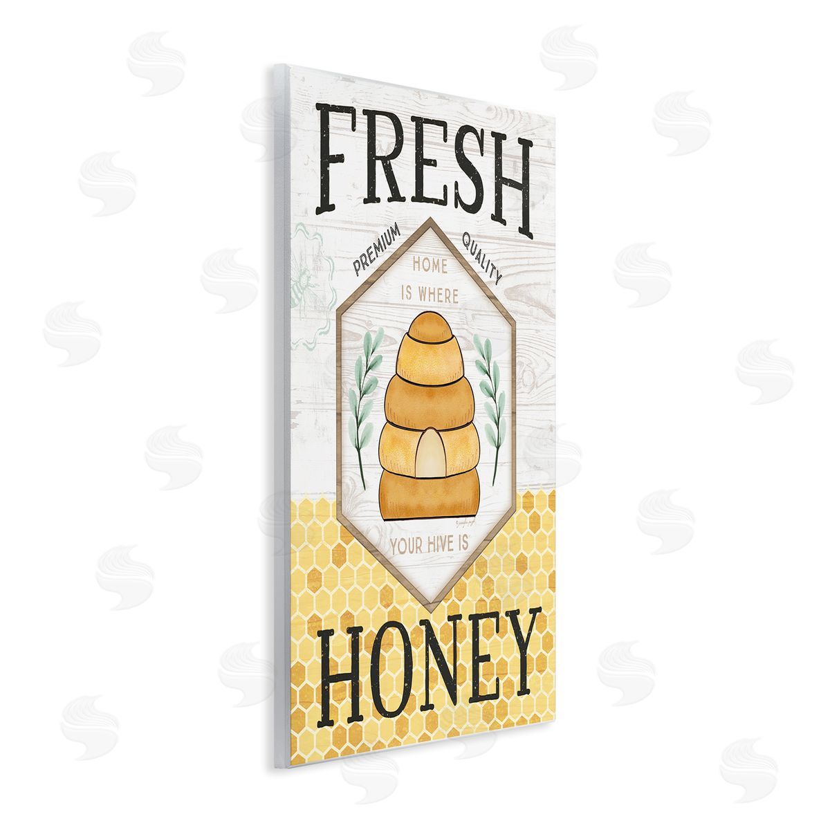 Jennifer Pugh Fresh Honey Rustic Bee Hive Typography Sign  Wall Plaque Art Print