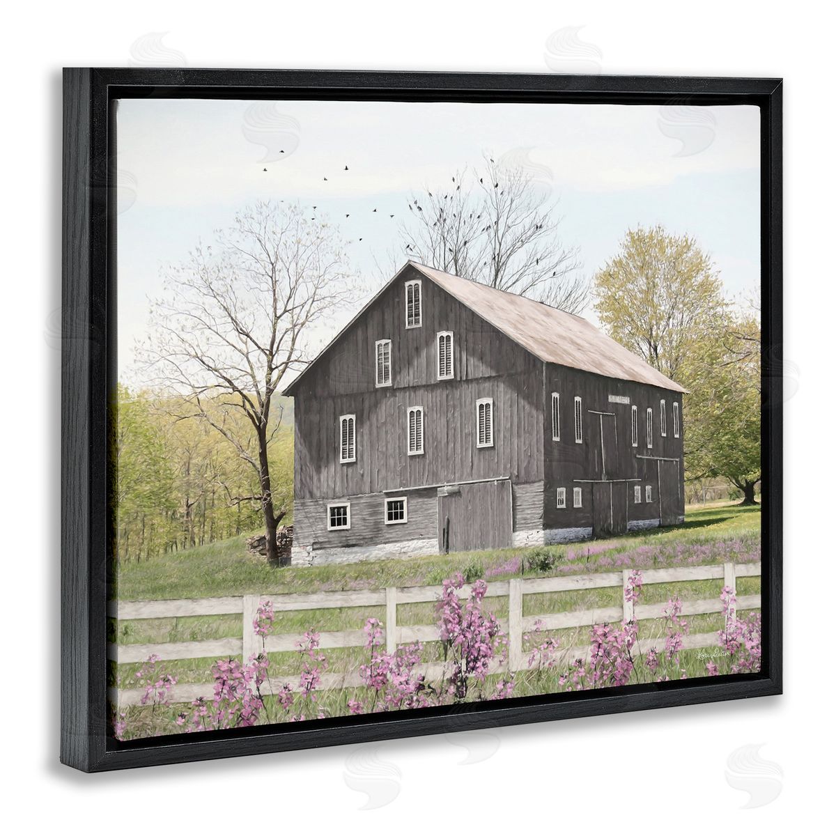 Lori Deiter Rural Country Cottage Comforting Grassy Meadow Flowers Black Floating Frame Canvas Wall Art Print